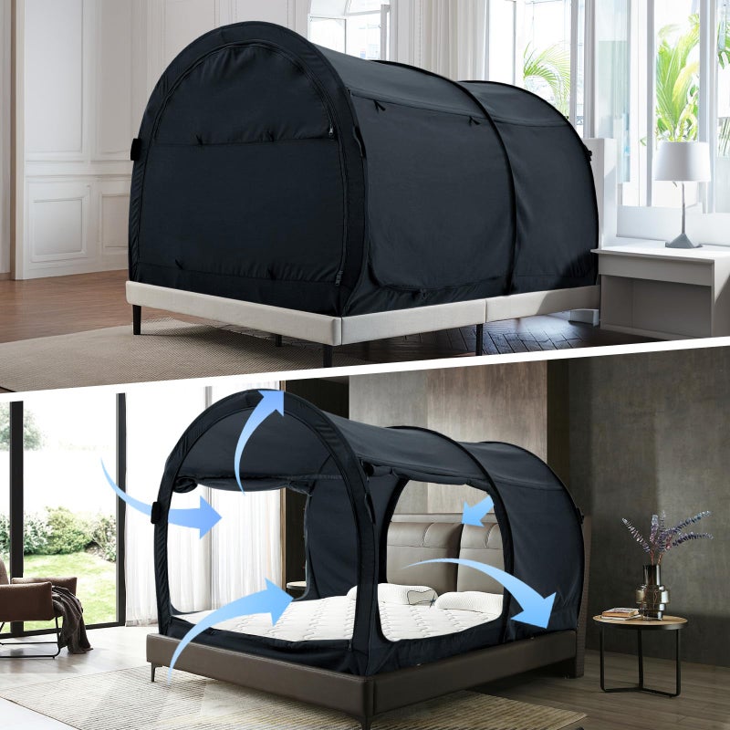 AlvantorÂ® Canopy Bed Dream Privacy Space Full Sleeping Tents Indoor Pop Up Portable Frame Curtains Breathable Grey Cottage (Mattress Not Included) Reducing Light, Charcoal (2006) - Image 1